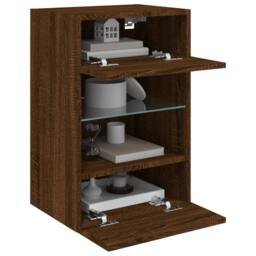 Berkfield Home TV Wall Cabinet with LED Lights Brown Oak 40x30x60.5 cm - thumbnail 7
