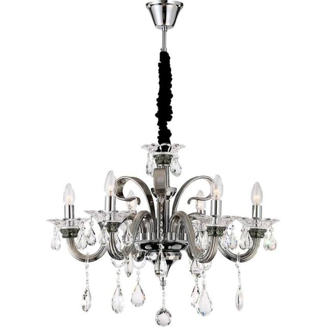 Netlighting Dunja Multi Arm Chandelier Chrome K9 Crystals 6x E14 in Silver - image 1