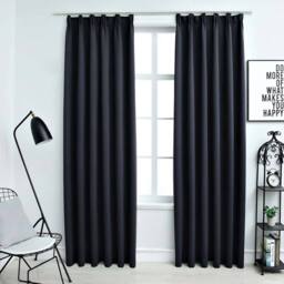 Berkfield Home Blackout Curtains with Hooks 2 pcs Anthracite 140x175 cm in Dark Grey - thumbnail 2