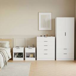 HD Designs Trega 4Pc Bedroom Set(1Dr Bedsidex2, 5Dr Chest, Wardrobe) in White