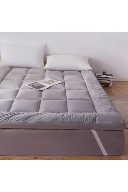Living and Home 10cm Comfortable Quilted Mattress Topper in Grey - Size: Single - image 1