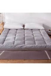 Living and Home 10cm Comfortable Quilted Mattress Topper in Grey - Size: Single - thumbnail 2