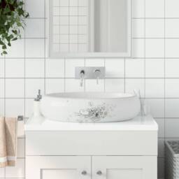 Berkfield Home Countertop Basin White Oval 59x40x15 cm Ceramic - Size: 59 x 40 x 15 cm - thumbnail 1