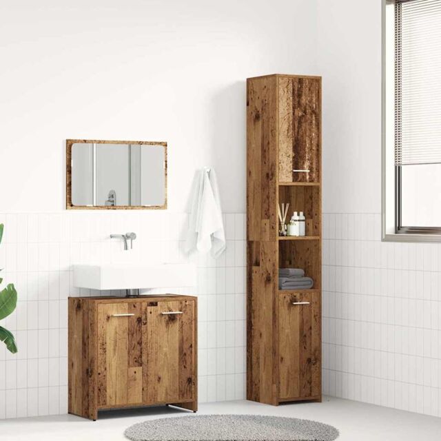 Berkfield Home 3 Piece Bathroom Furniture Set Old Wood Engineered Wood in Brown - image 1