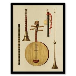 "Artery8 Japanese Musical Instruments Gibb Vintage Framed Wall Art Print in Beige - Size: W12"" x H16""" - thumbnail 1