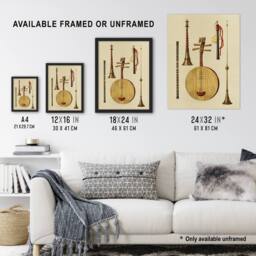 "Artery8 Japanese Musical Instruments Gibb Vintage Framed Wall Art Print in Beige - Size: W12"" x H16""" - thumbnail 3