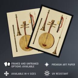 "Artery8 Japanese Musical Instruments Gibb Vintage Framed Wall Art Print in Beige - Size: W12"" x H16""" - thumbnail 2