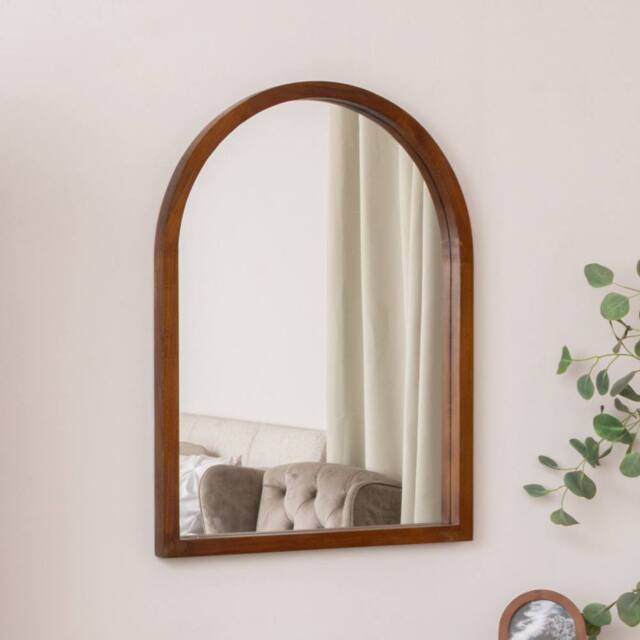 Melody Maison Dark Wood Framed Arched Wall Mirror - 60cm X 80cm in Brown - Size: 60 cm X 80 cm - image 1