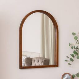 Melody Maison Dark Wood Framed Arched Wall Mirror - 60cm X 80cm - Ashwell Range in Brown - Size: 60 cm X 80 cm