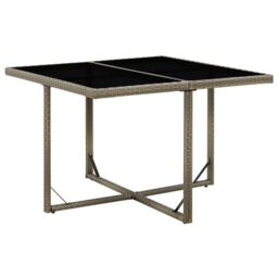 Berkfield Home Garden Table Grey 109x107x74 cm Poly Rattan & Glass - Size: 109 x 107 x 74 cm
