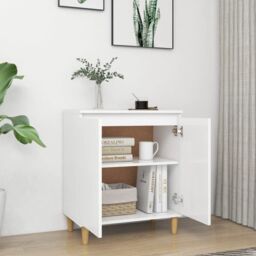 Berkfield Home Sideboard with Solid Wood Legs White 60x35x70 cm Engineered Wood - Size: 60 x 35 x 70 cm - thumbnail 3