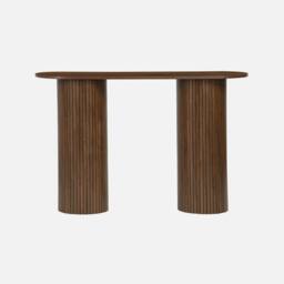 sweeek Scandinavian oval console with grooved wooden effect in Dark Brown - thumbnail 2
