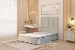 "Somnior Eleanor Divan Base 2 Drawers & 54"" Floor Standing Headboard Tweed Fabric in Natural - Size: Single" - thumbnail 1