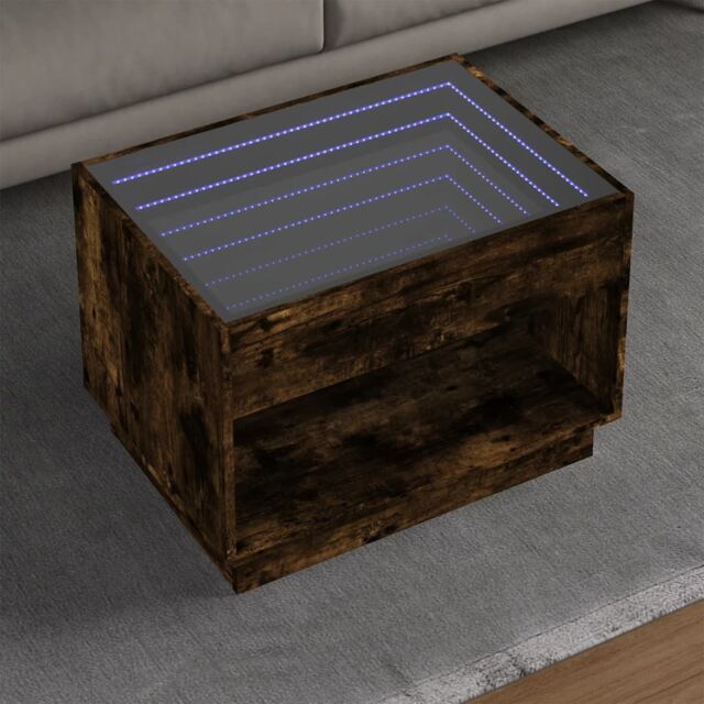 Berkfield Home Coffee Table with Infinity LED Smoked Oak 70x50x50 cm in Brown - Size: 70 x 50 x 50 cm - image 1
