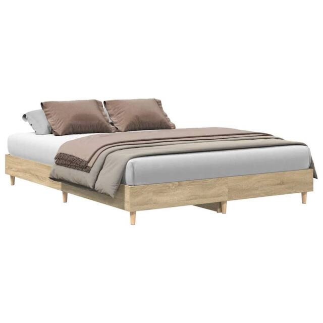 Berkfield Home Bed Frame No Mattress Sonoma Oak 140x200 cm Engineered Wood in Light Tan - image 1