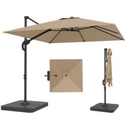 OUTSUNNY 2.4 x 2.4 m Cantilever Parasol w/ Umbrella Weights in Khaki - thumbnail 2