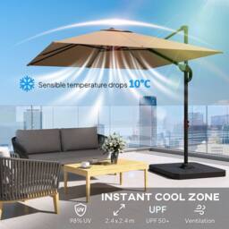 OUTSUNNY 2.4 x 2.4 m Cantilever Parasol w/ Umbrella Weights in Khaki - thumbnail 5