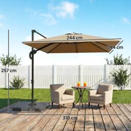 OUTSUNNY 2.4 x 2.4 m Cantilever Parasol w/ Umbrella Weights in Khaki - thumbnail 3