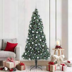 Berkfield Home Artificial Pre-lit Christmas Tree with Ball Set Green 210 cm - thumbnail 1