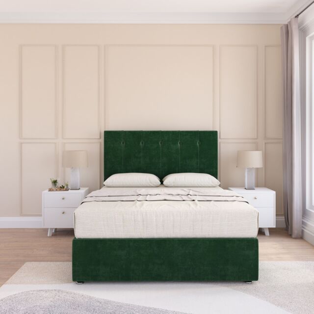 Sloomy Highbury Plush Velvet Memory Foam Bed Set With No Drawers, Mattress & Headboard in Emerald - Size: King - image 1