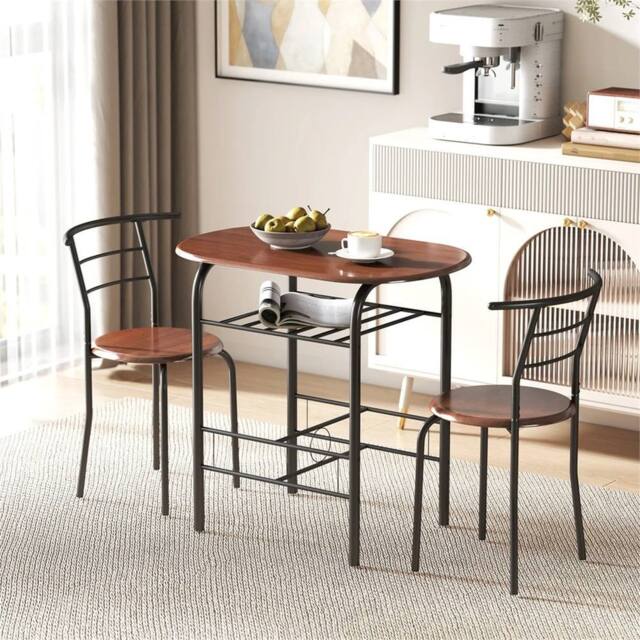 VOGREX Breakfast bar table & 2 chairs. 3 piece dining set with shelf in Brown - image 1