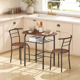 VOGREX Breakfast bar table & 2 chairs. 3 piece dining set with shelf in Brown - thumbnail 5