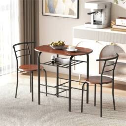 VOGREX Breakfast bar table & 2 chairs. 3 piece dining set with shelf in Brown