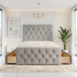 "Somnior Ziggy Velvet Divan Bed Mattress 4 Draw 54"" Headboard 22"" Footboard in Silver - Size: Double" - thumbnail 4