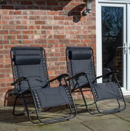Samuel Alexander Set of 2 Luxury Padded Multi Position Zero Gravity Garden Relaxer Chair Lounger in All Black - thumbnail 1