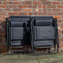 Samuel Alexander Set of 2 Luxury Padded Multi Position Zero Gravity Garden Relaxer Chair Lounger in All Black - thumbnail 7