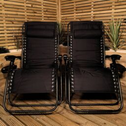 Samuel Alexander Set of 2 Luxury Padded Multi Position Zero Gravity Garden Relaxer Chair Lounger in All Black - thumbnail 2