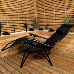 Samuel Alexander Set of 2 Luxury Padded Multi Position Zero Gravity Garden Relaxer Chair Lounger in All Black - thumbnail 4