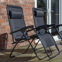 Samuel Alexander Set of 2 Luxury Padded Multi Position Zero Gravity Garden Relaxer Chair Lounger in All Black - thumbnail 3