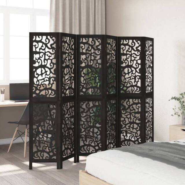 Berkfield Home Room Divider 6 Panels Black Solid Wood Paulownia - image 1