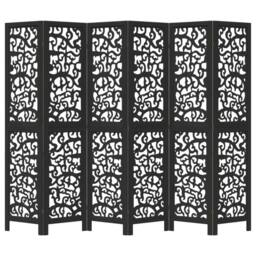 Berkfield Home Room Divider 6 Panels Black Solid Wood Paulownia - thumbnail 4