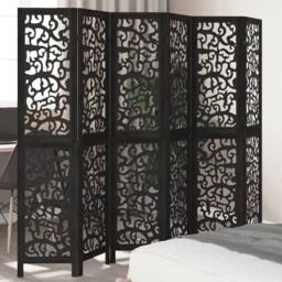 Berkfield Home Room Divider 6 Panels Black Solid Wood Paulownia - thumbnail 2
