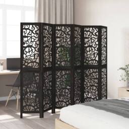 Berkfield Home Room Divider 6 Panels Black Solid Wood Paulownia