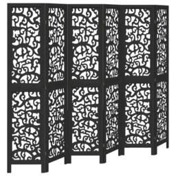 Berkfield Home Room Divider 6 Panels Black Solid Wood Paulownia - thumbnail 3
