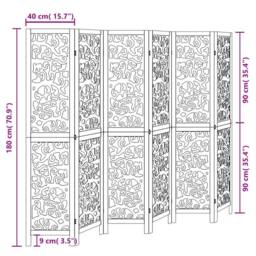 Berkfield Home Room Divider 6 Panels Black Solid Wood Paulownia - thumbnail 8