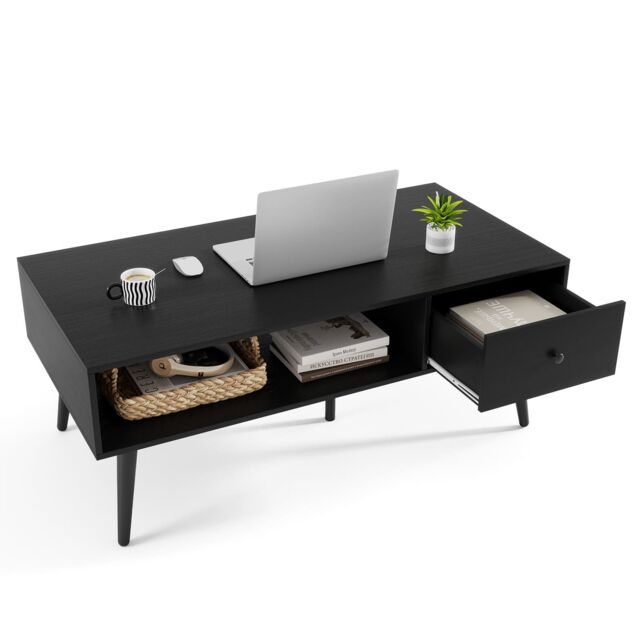 Costway 109 CM Rectangular Wooden TV Stand Entertainment Center w/Open Shelf in Black - image 1