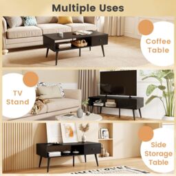 Costway 109 CM Rectangular Wooden TV Stand Entertainment Center w/Open Shelf in Black - thumbnail 2