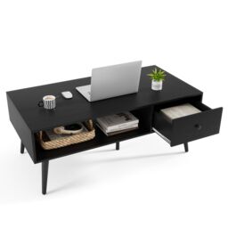 Costway 109 CM Rectangular Wooden TV Stand Entertainment Center w/Open Shelf in Black