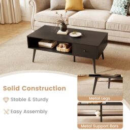 Costway 109 CM Rectangular Wooden TV Stand Entertainment Center w/Open Shelf in Black - thumbnail 3