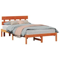 Berkfield Home Bed Frame with Headboard Wax Brown 135x190 cm Solid Wood Pine - thumbnail 3