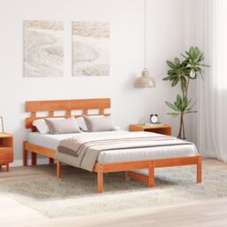 Berkfield Home Bed Frame with Headboard Wax Brown 135x190 cm Solid Wood Pine - thumbnail 5