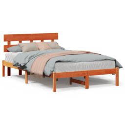 Berkfield Home Bed Frame with Headboard Wax Brown 135x190 cm Solid Wood Pine - thumbnail 4