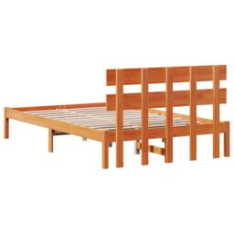 Berkfield Home Bed Frame with Headboard Wax Brown 135x190 cm Solid Wood Pine - thumbnail 8