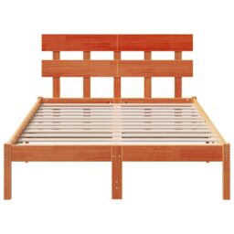 Berkfield Home Bed Frame with Headboard Wax Brown 135x190 cm Solid Wood Pine - thumbnail 6