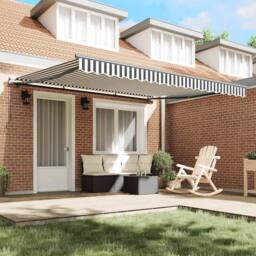 Berkfield Home Manual Retractable Awning Anthracite & White 400x300 cm in Black - thumbnail 1