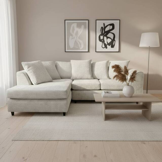 Abakus Direct Jumbo Chenille Corner Left Sofa with Plush Chaise Extension in White - image 1